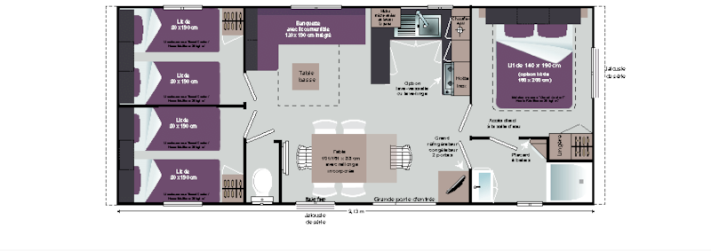 MOBILHOME TONGA CONFORT 3 CHAMBRES (climatisé) location à la nuitée