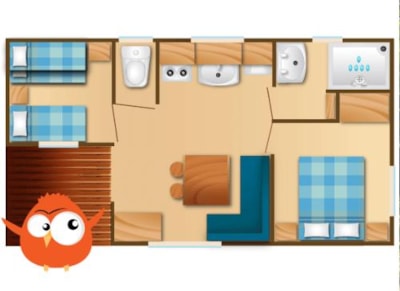 Mobile-home MEDITERRANEE Confort 26m2 (2 bedrooms) + sheltered terrace 6,20m2 + airco + tv — 3