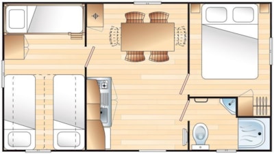 Mobile-home DOMINO Confort 28m2 (2 bedrooms) + sheltered terrace 7m2 + airco +tv — 3