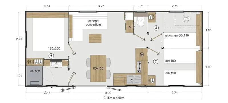 Mobil Home Panorama 3 Chambres