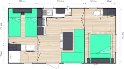 Mobil home Le Chêne Standard 29m² (2bed-4p) + semi-covered terrace 15m² + TV (Sam)