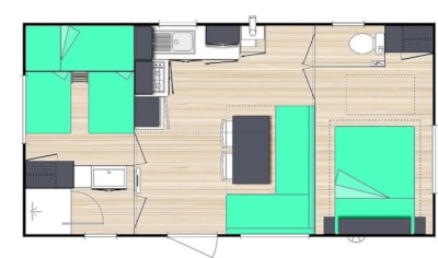 Mobil-home Le Chêne Confort 29m2 (2bed-4p) + semi-covered terrace 15m²+ TV + LV (riverside)
