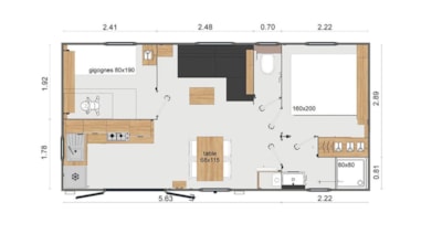 Mobil-home Luxe Premium 31m² (2bed-4pers) + semi-covered terrace 20.5m² + LV + CLIM