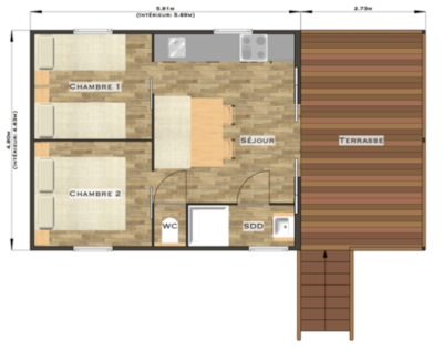 Cottage Premium 27m² (2ch-5pers) riverside + covered terrace 13m² + CLIM (Sam)