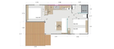 Mobil-home L'ACACIA Confort 30m² (2bed-4pers) + semi-covered terrace 7.5m² + TV + CLIM