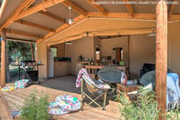 Location - Cabane Cotton Confort 32M² - 3 Chambres + Terrasse Couverte + Quartier Piéton - Flower Camping La Davière Plage