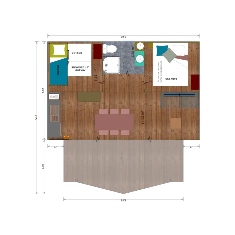 Cabane Cotton Confort 32M² -  2Chambres + Terrasse Couverte + Quartier Piéton