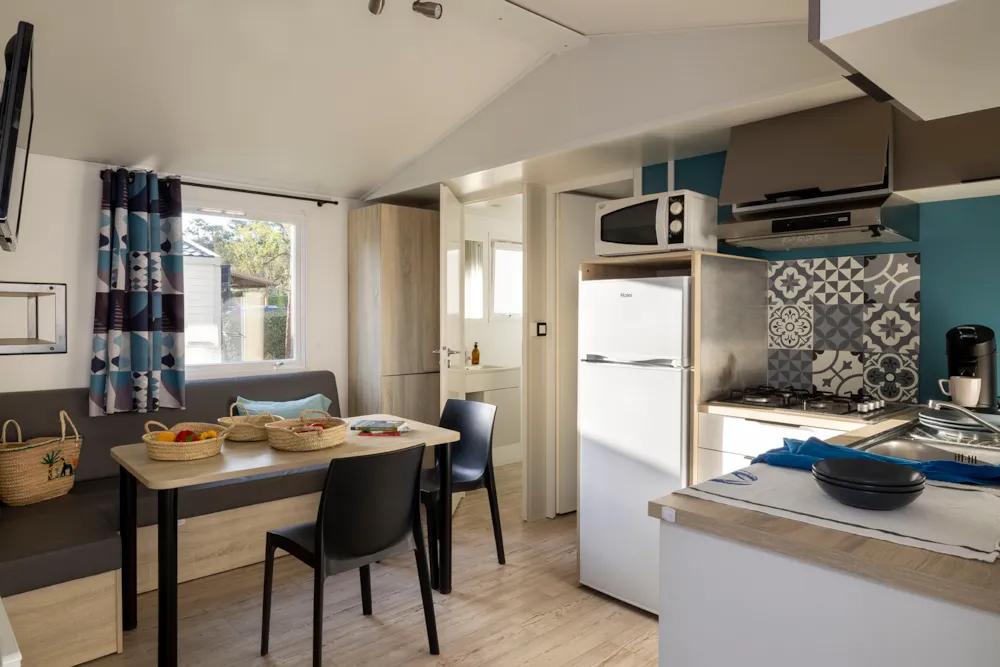 Mobilhome Confort 27m² - 2 habitaciones + terraza cubierta + TV