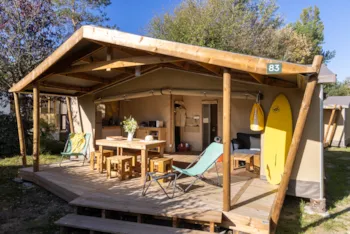 Mietunterkunft - Hütte Cotton Confort 32M² - 2 Schlafzimmer + Überdachte Terrasse - Flower Camping La Davière Plage