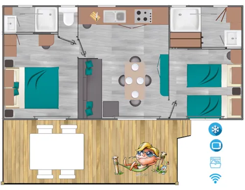 Accommodation - Mobile-Home Rose Top Presta - 33 M² - 2 Bedrooms - image n°6 - Clico Chic - Eyrieux Camping