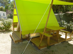 Location - Tente Toile Et Bois Randonneur 9M² - 2 Lits - Camping Le Relais de la Bresque