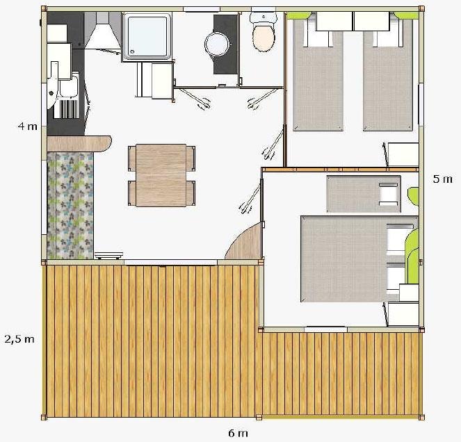 Chalet Confort+ 26,5 M² (2 Chambres) + Terrasse Couverte  + Tv