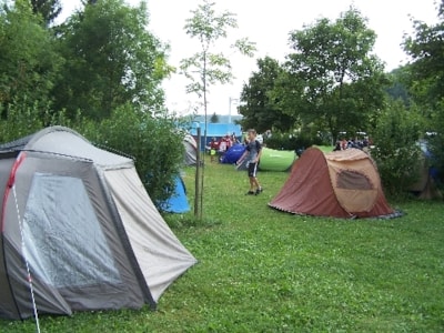 Pitch tent or caravan