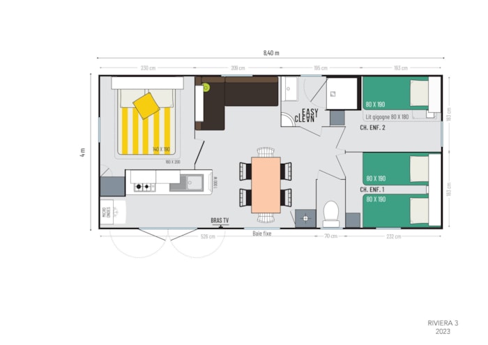 Mobil Home 7 Places 3 Chambres Premium+ Climatisé