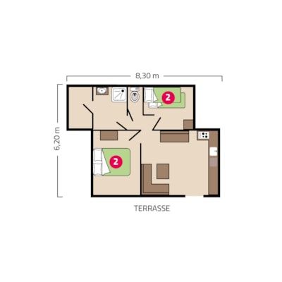 Apartment - 45m² - 2 bedrooms