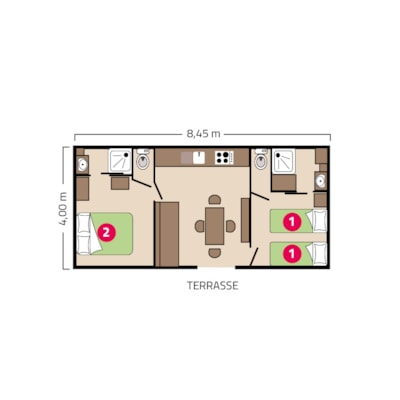 Air-conditioned mobile home Suite Duo - 32m² - 2 bedrooms