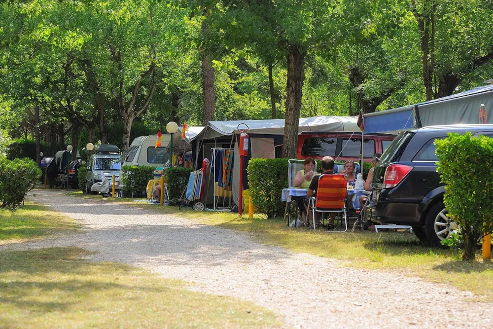 Kampeerplaats 'B' (afmetingen 8x8 meter) + voertuig + tent of kleine camper + elektriciteit 6A+water