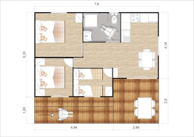 Mobile-home 4 bedrooms adapted to the people with reduced mobility