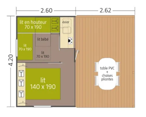 Accommodation - Wooden Tithome 2015 Without Sanitary Facilities - 2 Bedrooms (2) - image n°5 - Camping de Laborie