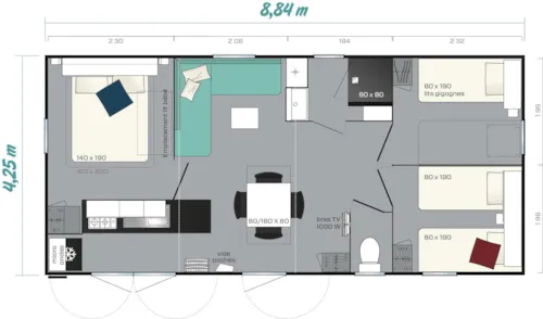 Mietunterkunft - Mobilheim Super Cordelia Rivièra Premium - 3 Zimmer - image n°5 - Camping de Laborie