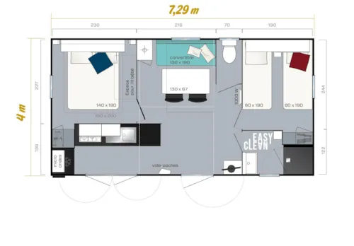 Accommodation - Mobile-Home Super Mercure Riviera - 2 Bedrooms + Air-Conditioning + Tv (2) - image n°7 - Camping de Laborie