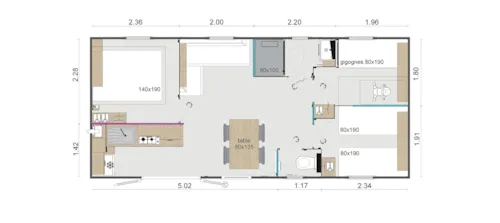 Huuraccommodatie(s) - Stacaravan Superieur 2 Slaapkamers - image n°4 - Camping les Peupliers
