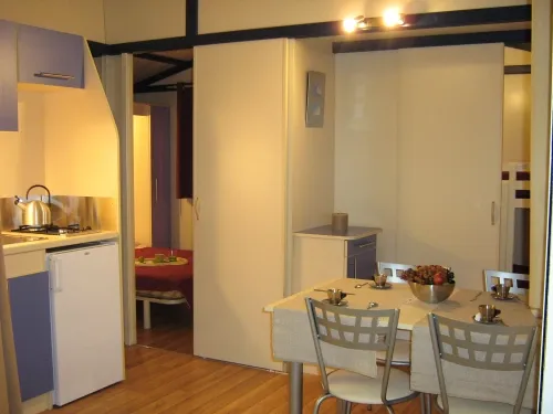 Huuraccommodatie(s) - Chalet Standard Nemo 20M²  2 Kamers - Half-Schaduwrijk Terras - image n°4 - Flower Camping Le Plan d'Eau - Ardèche
