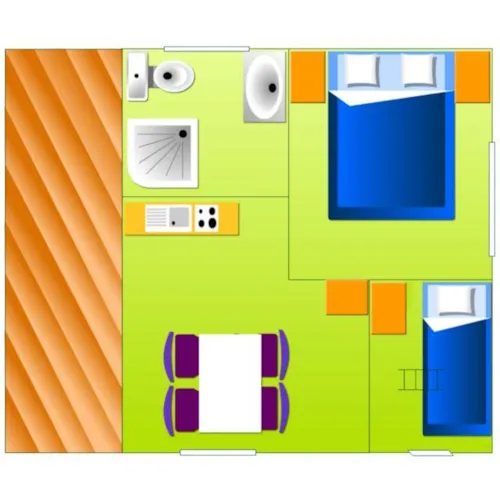 Huuraccommodatie(s) - Chalet Standard Nemo 20M²  2 Kamers - Half-Schaduwrijk Terras - image n°6 - Flower Camping Le Plan d'Eau - Ardèche