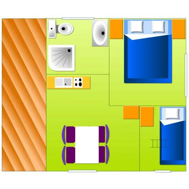 Chalet Standard Nemo 20M²  2 Chambres - Terrasse Semi-Couverte + Climatisation