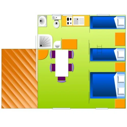 Huuraccommodatie(s) - Chalet Confort Morea 25M²  2 Kamers - Overdekt Terras - image n°5 - Flower Camping Le Plan d'Eau - Ardèche