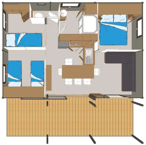 Accommodation - Chalet Premium Eden 35M² - 3 Bedrooms - Terrace + Air Conditioning + Dishwasher - image n°6 - Flower Camping Le Plan d'Eau - Ardèche