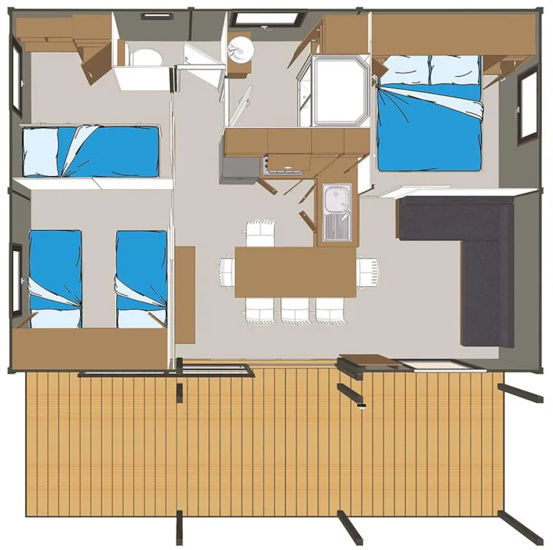 Chalet Confort Eden 35M² - 3 Chambres - Terrasse + Climatisation