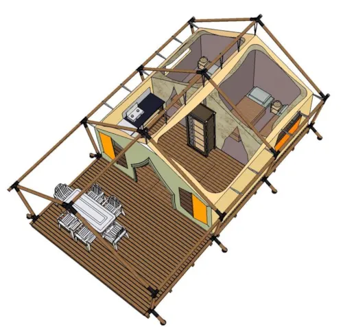 Location - Bungalow Toilé Massaï 2 Chambres - Sans Sanitaire - image n°8 - Camping Paradis - Bois Simonet