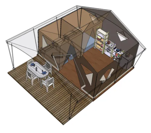Location - L'insolite La Tente Nomade- 2 Chambres- 30M² Avec Terrasse - Sans Sanitaires. - image n°9 - Camping du Pont