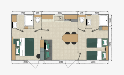 COMFORT PLUS MOBILE HOME - 2 BEDROOMS - 34 M² - 18 M² TERRACE - AIR CONDITIONING - TV - 2 BATHROOMS