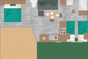 Locatif - Mobil-home PREMIUM - 2 chambres - Climatisation-Télévision-Lave vaisselle-Terrasse en bois couverte - CAMPING LE CHASSEZAC