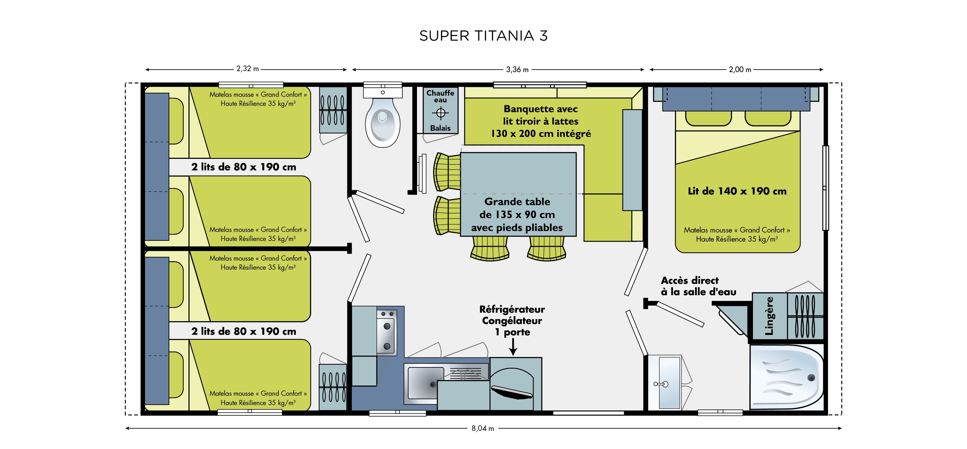 Huuraccommodatie - Stacaravan  Super Titania 3 Chambres - Camping Beau Rivage