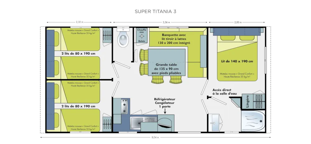 Location - Mobilhome  Titania 2025  Clim  3 Chambres 6 Pers/Heure D'arrivée Maximale 18H00 (Samedi A Samedi) - Camping Beau Rivage