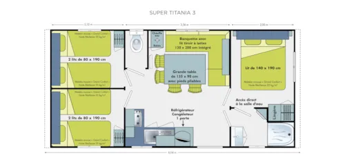 Huuraccommodatie(s) - Mobilhome  Titania Clim  3 Chambres 6 Pers/Heure D'arrivée Maximale 18H00 (Samedi A Samedi) - image n°1 - Camping Beau Rivage