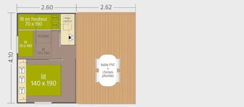 Huuraccommodatie(s) - Tit'home 2 Slaapkamers (Zonder Privé Sanitair) - image n°4 - Camping Le Barutel