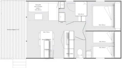 Mietunterkunft - Mobilheim Premium O'hara 865 Bay - Klimaanlage (2 Zimmer) - image n°4 - Camping Le Clapas