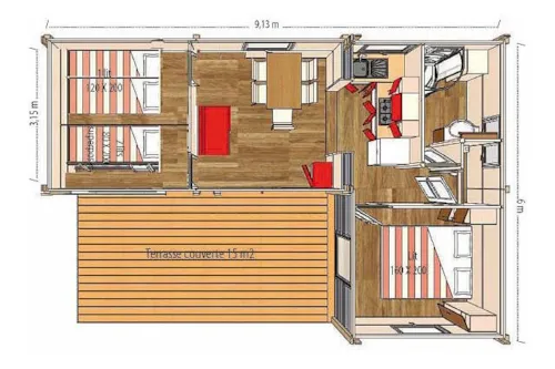 Mietunterkunft - Klimatisiertes Chalet Lagon 1/6 Pers. - image n°4 - Camping le Verger de Jastres