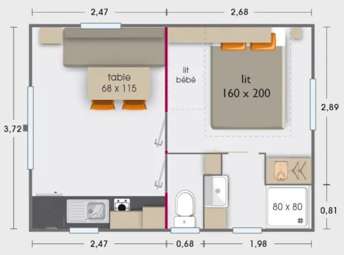 Accommodation - Mobile Home Tara Air-Conditioned + Tv 2 People - image n°3 - Camping le Verger de Jastres