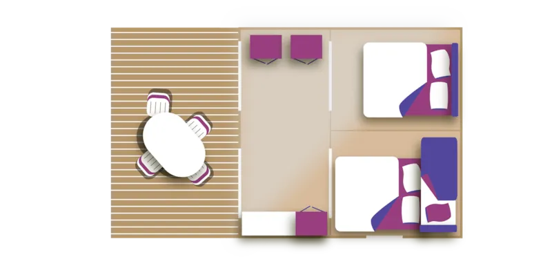 Tente Confort "Lodge" 30M² - 2 Chambres - Sans Sanitaires Privatifs - Terrasse Couverte