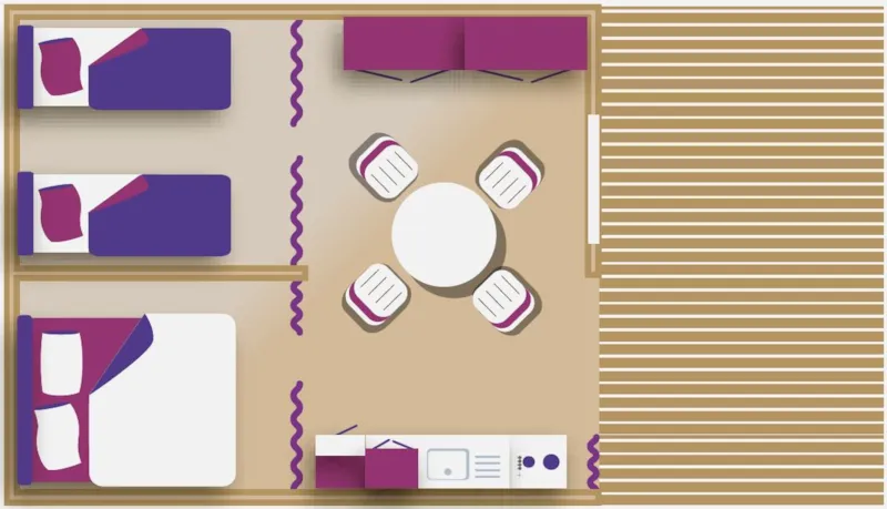 Cabane Standard "Amazone" 30M² - 2 Chambres - Terrasse + Sanitaire Privé