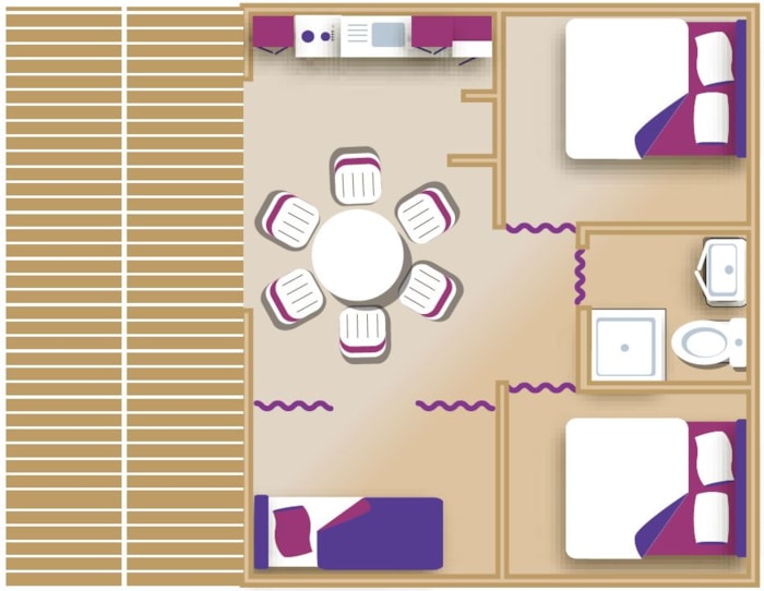 Lodge Confort "Paillotte" 35M² - 2 Chambres + Sanitaire - Terrasse Couverte