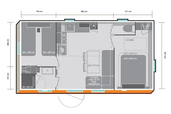 Mobilhome Premium Climatisé 2 Chambres D