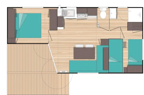 Huuraccommodatie(s) - Stacaravan Ibie 29M² Ti 2 Slaapkamers, - image n°9 - Camping Le Sous-Bois Ardèche
