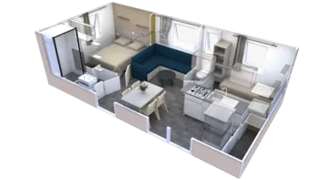 Mietunterkunft - Mobilheim Ib Trigano Evo 29, 2 Schlafzimmer, Klimaanlage Und Fernseher - Camping Le Sous-Bois Ardèche