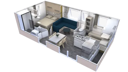 Location - Mobil Home Ib Trigano Evo 29 2 Chambres Clim Et Télévision - image n°1 - Camping Le Sous-Bois Ardèche